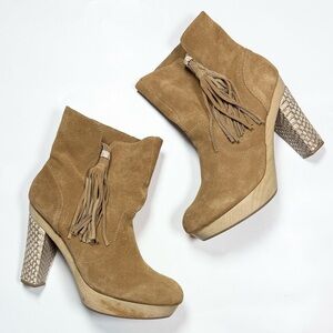 Rebecca Taylor Audra Taupe Suede Ankle Heel Bootie Boots S-498 Sz 8.5